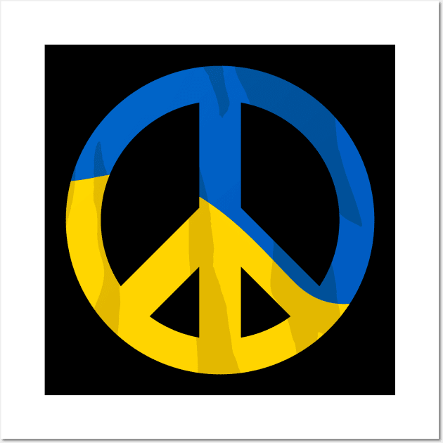 Retro Ukraine Peace Sign with Ukraine Flag Overlay Design Wall Art by hobrath